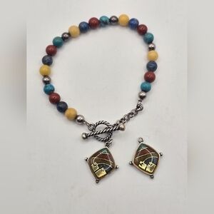 Vtg Southwest Carolyn Pollack Relios 925 Beades Charm Bracelet W/ Extra Charm